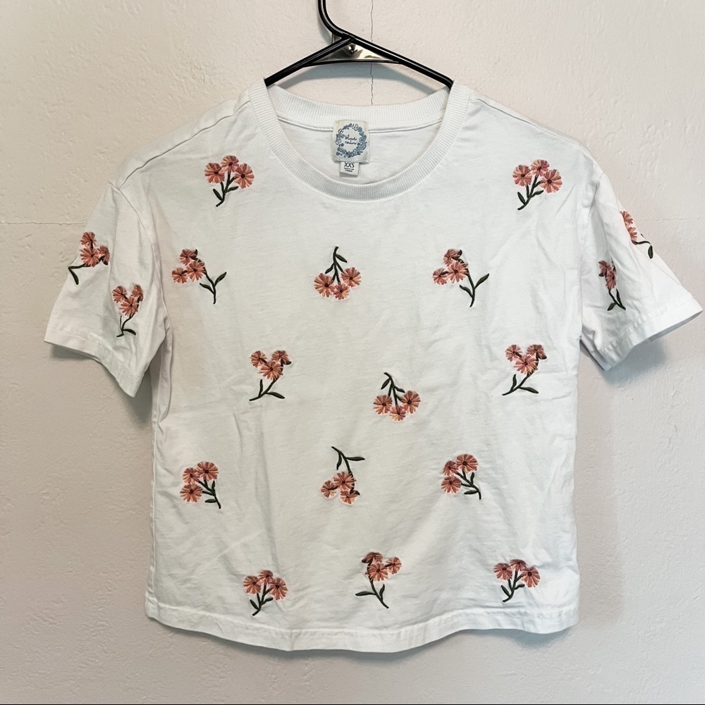 Blue Rain Floral Embroidered Tee